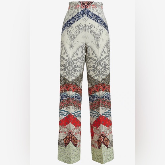 NWT Etro Patchwork printed silk wide-leg Italian made trousers Sz 42 - Picture 5 of 16